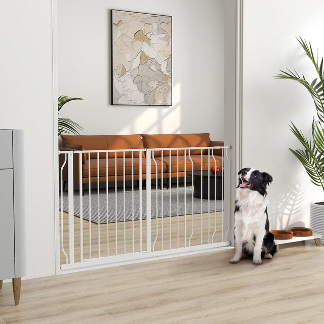 PawHut Extra Wide Dog Safety Gate, with Door Pressure, for Doorways, Hallways, Staircases - White