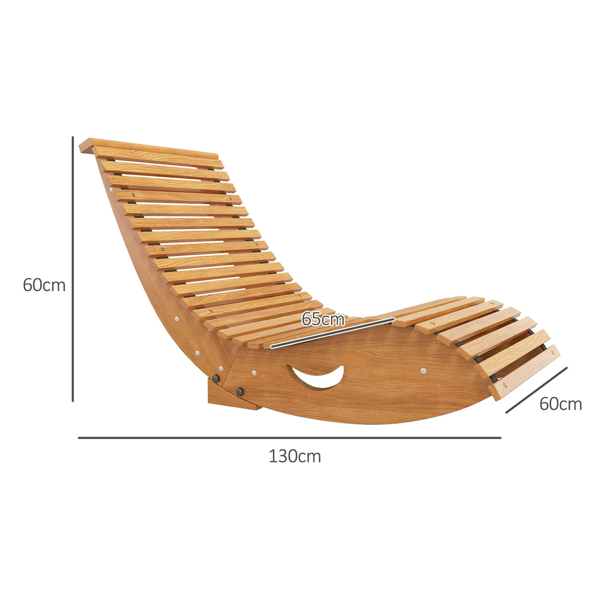 Outsunny Outdoor Rocking Chair w/ Slatted Seat, Wooden Rocking Chair, 130cm x 60cm x 60cm, Light Brown
