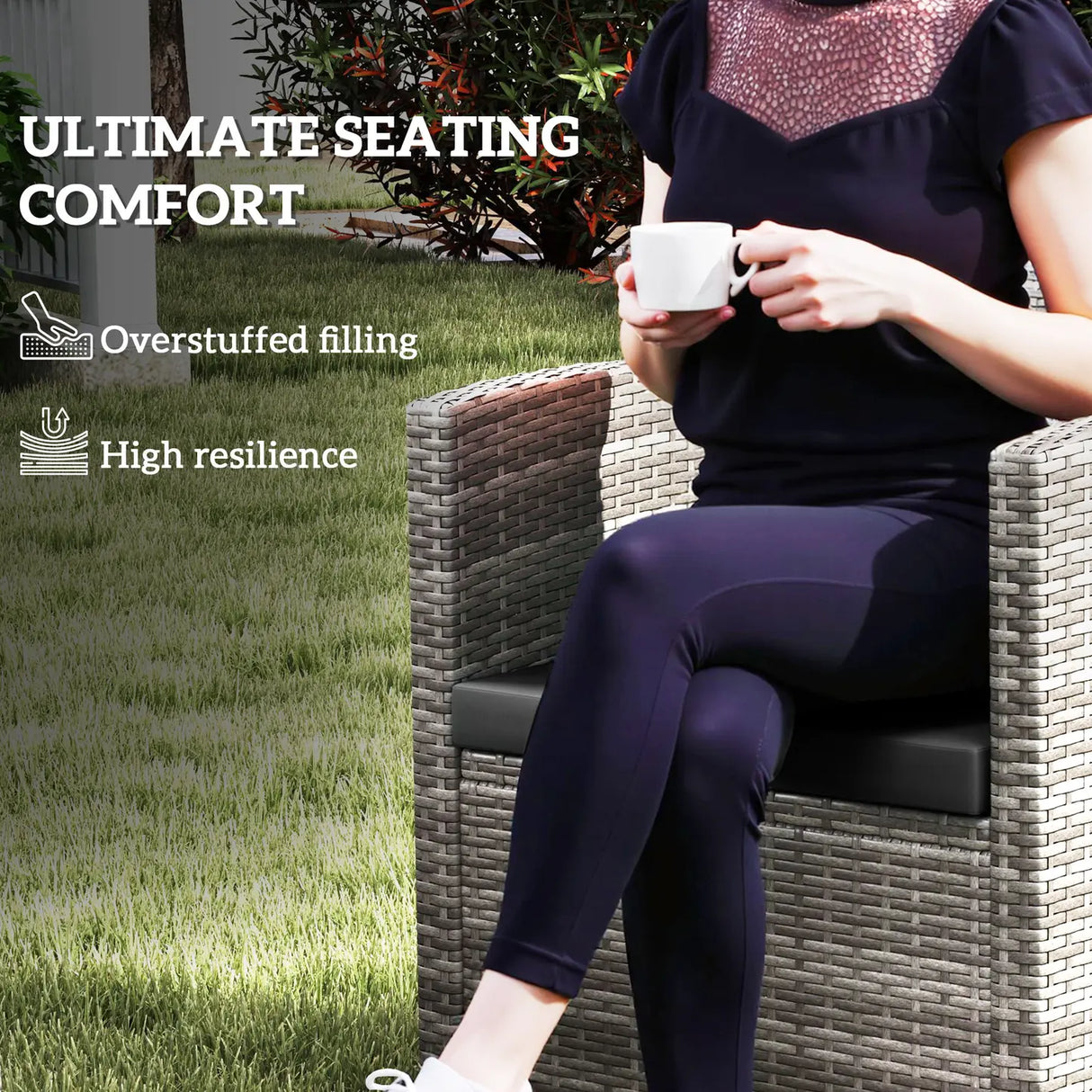 Outsunny Outdoor Seat Cushion Pads for Rattan Furniture, 3 PCs Garden Furniture Cushions, Black