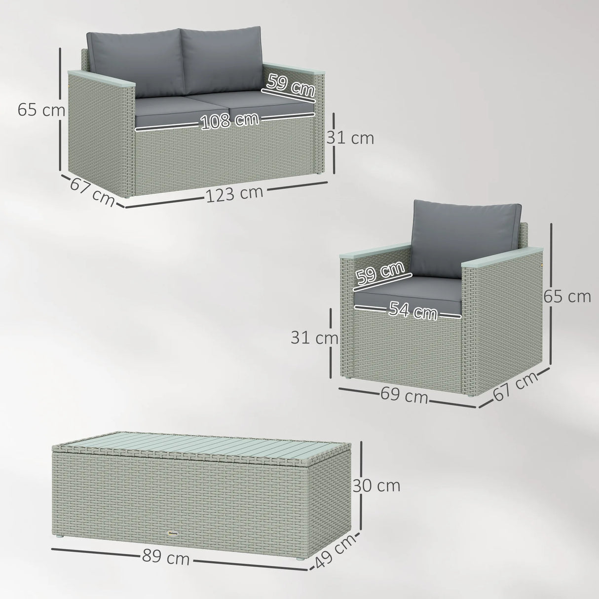 Outsunny Four-Piece Rattan Sofa Set, with Wood-Top Table