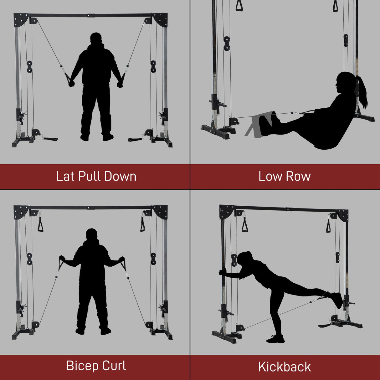 SPORTNOW Multi Home Gyms with Cable Pulley System, Cable Crossover Machine with 4 Handles for Full Body Strength Training, Power Rack for Home Workout, Black