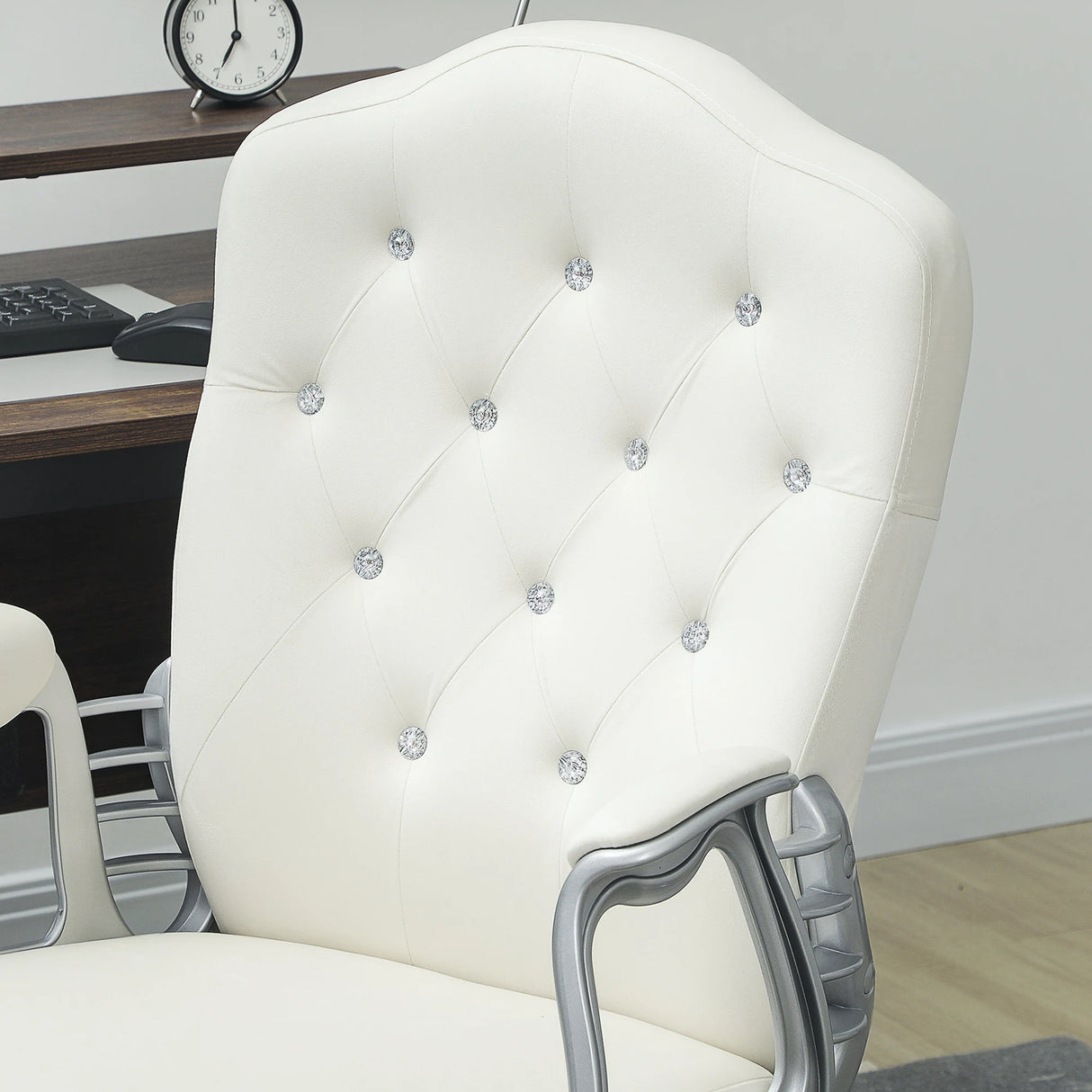 Vinsetto Velvet-Feel Work Chair, with Diamante Back - Cream