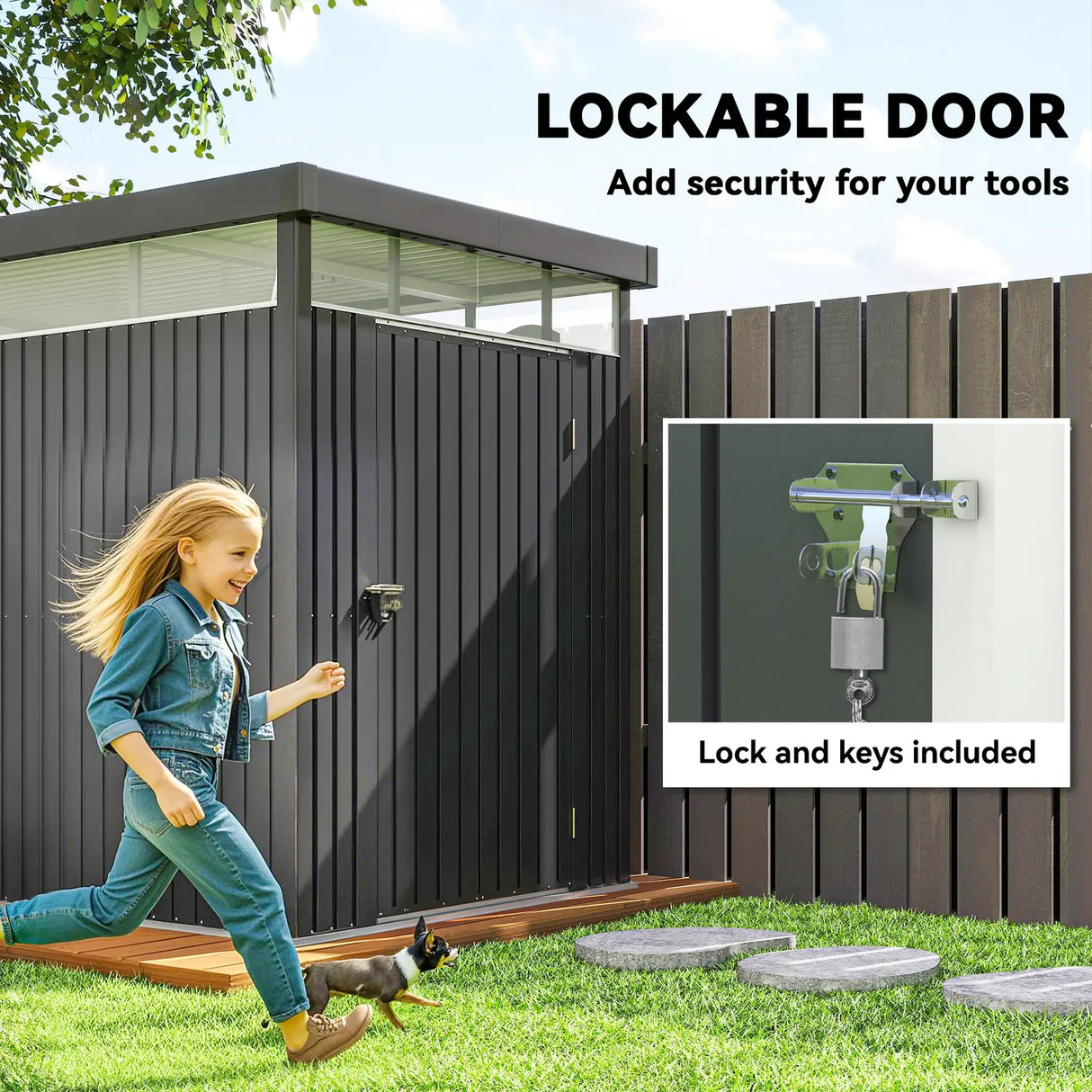 Outsunny 5.3 x 8.5ft Galvanised Steel Garden Shed, Metal Shed with Roof Windows, Leakage Holes and Lockable Wide Door for Outdoor Patio Tool Storage