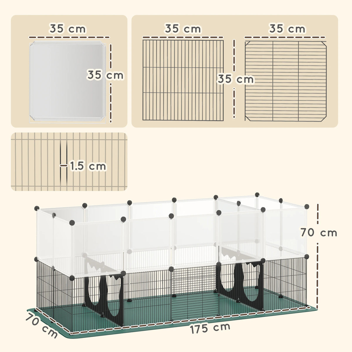 PawHut Pet Playpen with Waterproof Mat, DIY Small Animal Enclosure 34 Panels, Indoor/Outdoor Metal Pet Fence for Guinea Pigs
