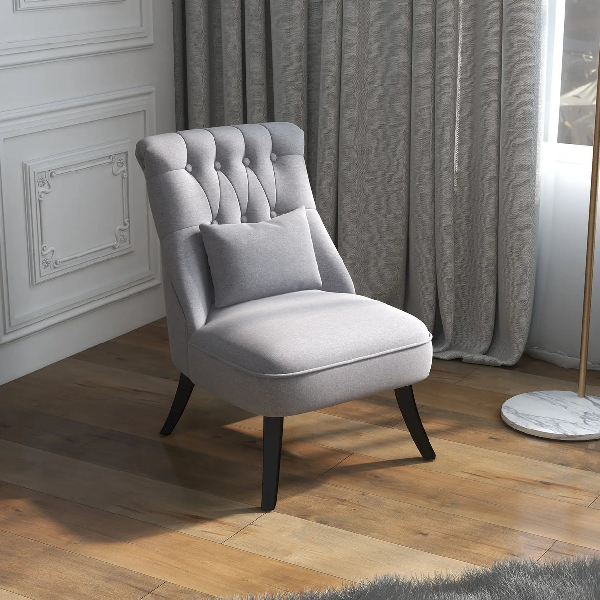 HOMCOM Tub Chair, Armless Single Sofa, Modern Button Tufted Armchair, Upholstered Linen Fabric Longue Accent Chair for Living Room, Bedroom, Set of 2, Grey