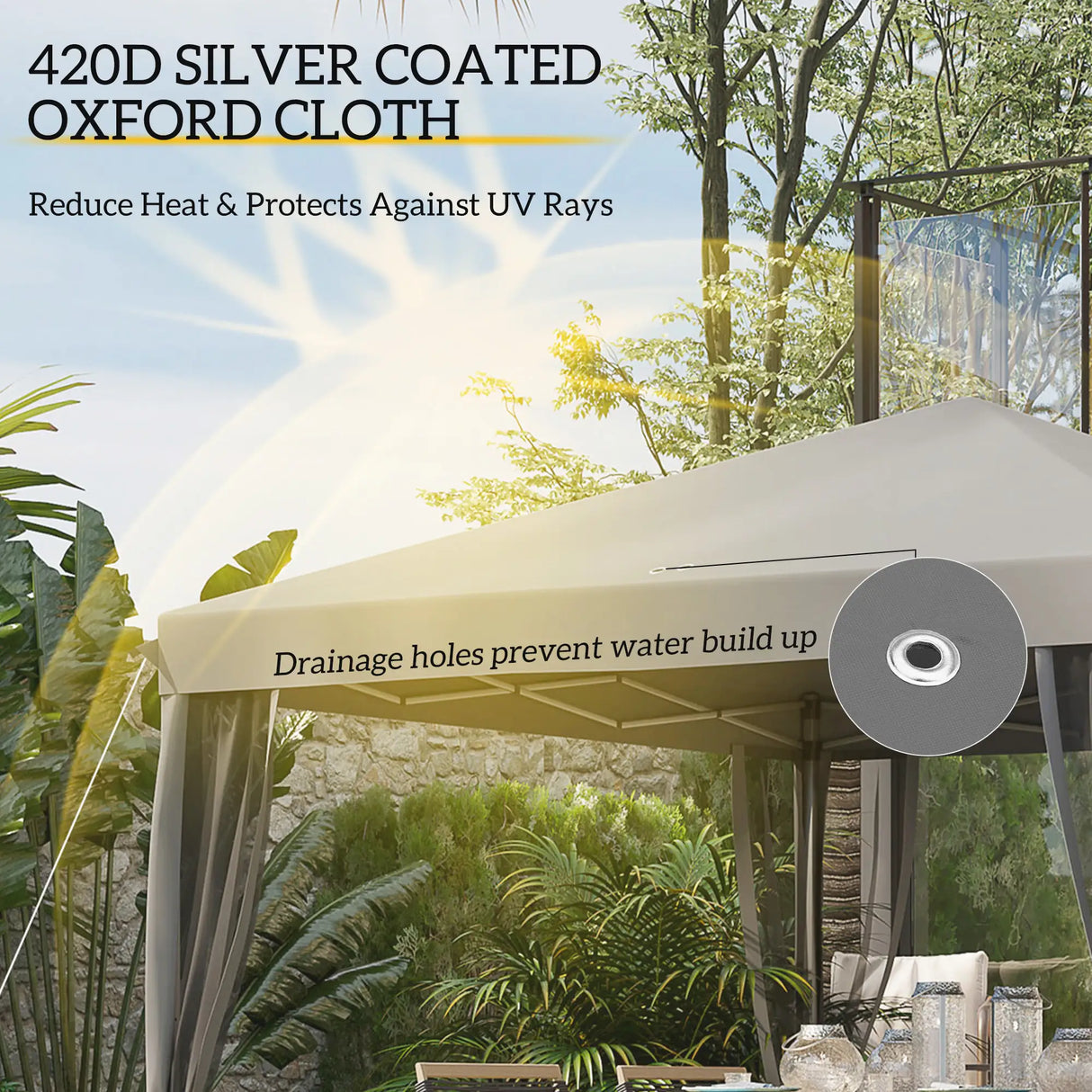 Outsunny 3 x 3 m Pop Up Gazebo, 420D Garden Tent Canopy with Removable Mesh Sidewall Netting, Carry Bag for Garden Patio Outdoor, Light Grey