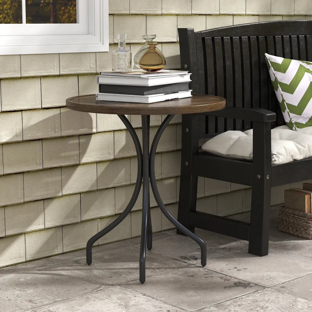 Outsunny 66cm Galvanised Steel Garden Table - Brown