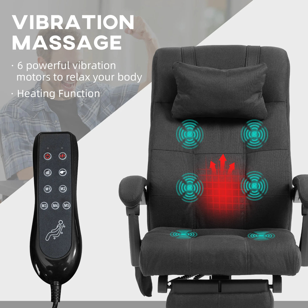 Vinsetto Office Chair with 6-point Vibration Massage and Heat, Computer Chair with Adjustable Height, Head Pillow, Footrest for Home, Black