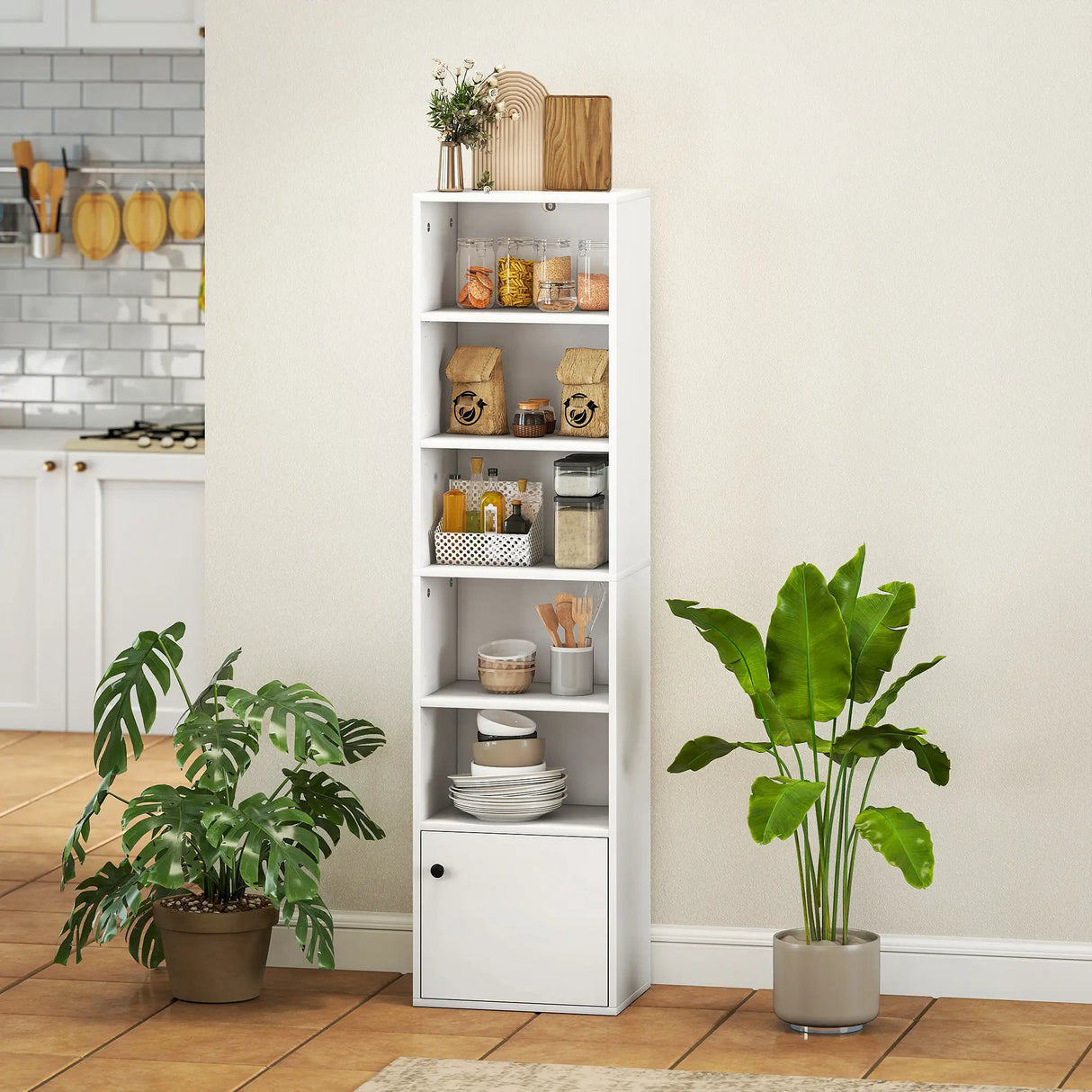 HOMCOM 6-Tier 156 cm Tall Bookcase - White