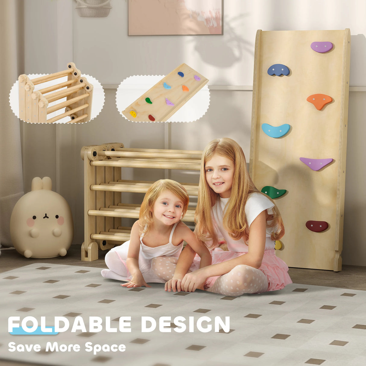 AIYAPLAY 3 in 1 Kids Climbing Set Indoor with Sliding Ramp, Foldable design, Gift for 2-6 Years Old