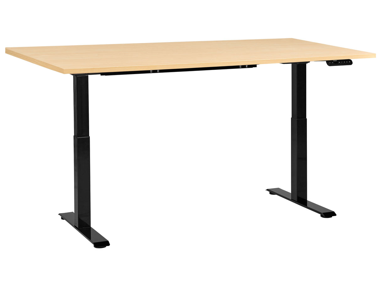 Electrically Adjustable Desk Light Brown Tabletop Black Steel Frame 160 x 72 cm Sit and Stand Square Feet Modern Design Beliani