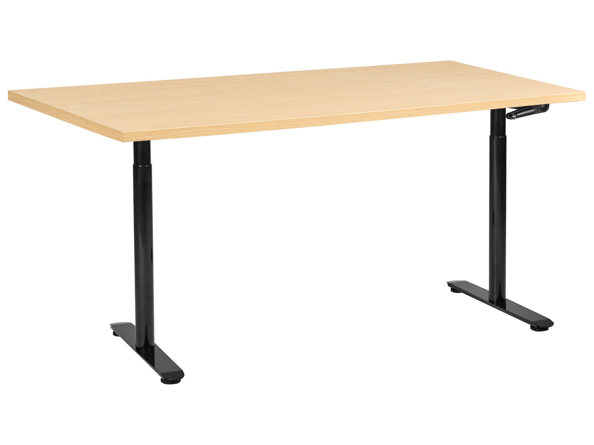 Manually Adjustable Desk Light Brown Tabletop Black Steel Frame 160 x 72 cm Sit and Stand Round Feet Modern Design Office Beliani
