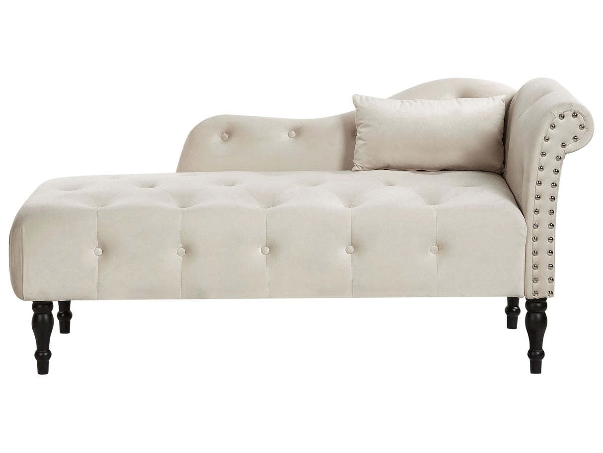 Chaise Lounge Light Beige Velvet Button Tufted Upholstery Right Hand with Cushion Retro Traditional Style Beliani