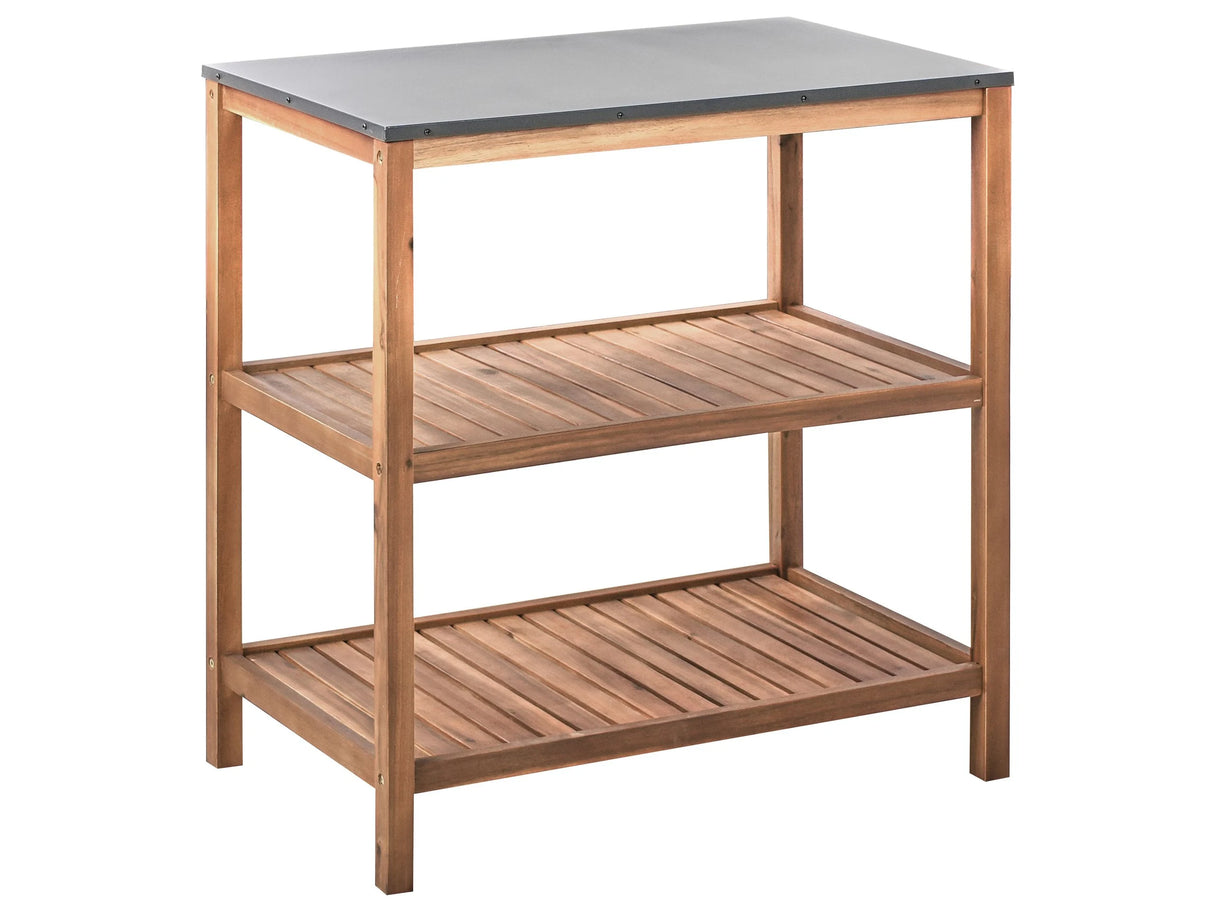 Outdoor Kitchen Island Brown Acacia Wood 2 Shelves Unit with Steel Top 80 x 50 x 83 cm Garden Kitchen Dining Beliani