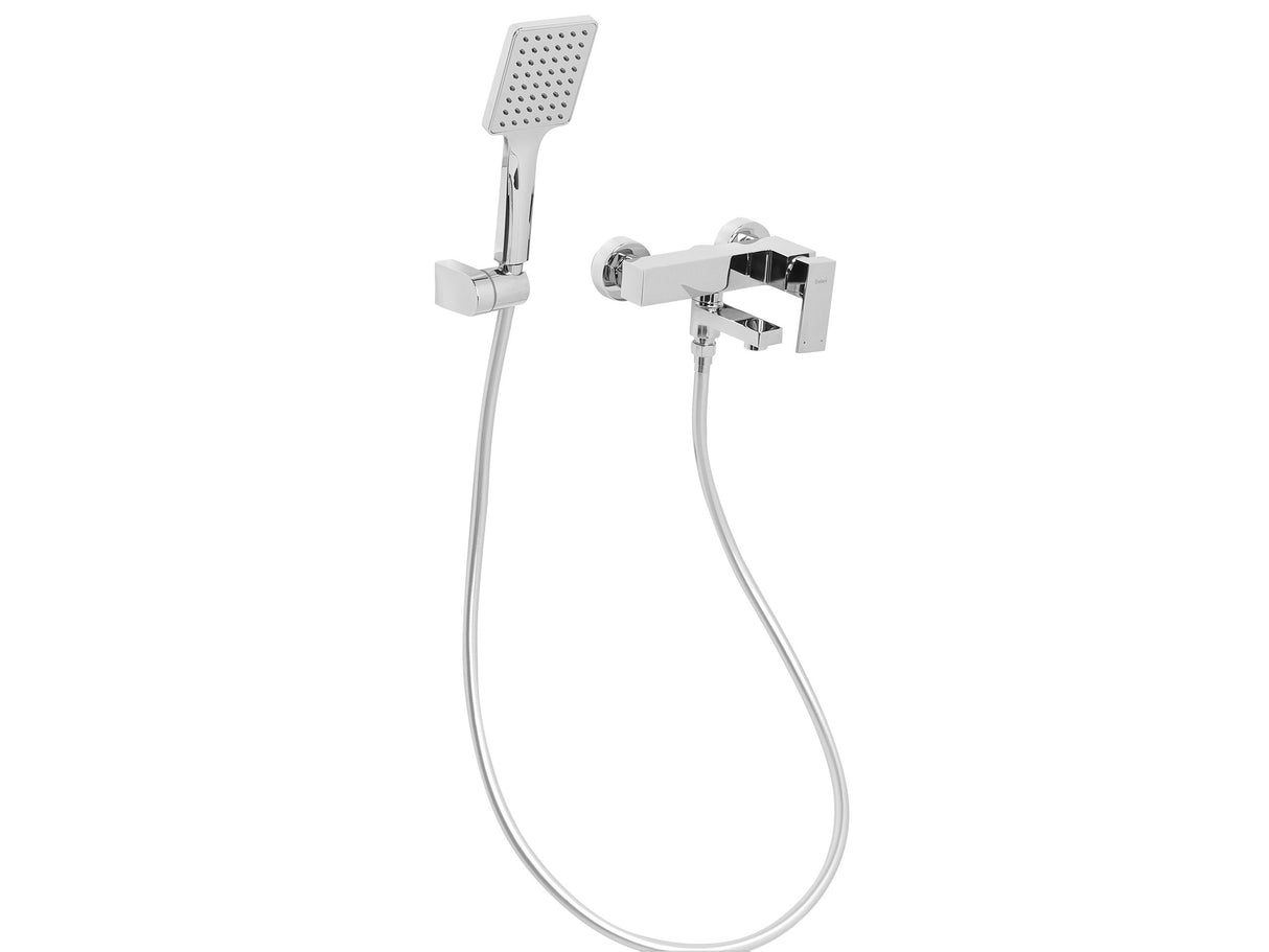 Wall Mounted Bath Mixer Set Silver Brass Single Spout Handheld Shower Head with Switch Modern Style Beliani