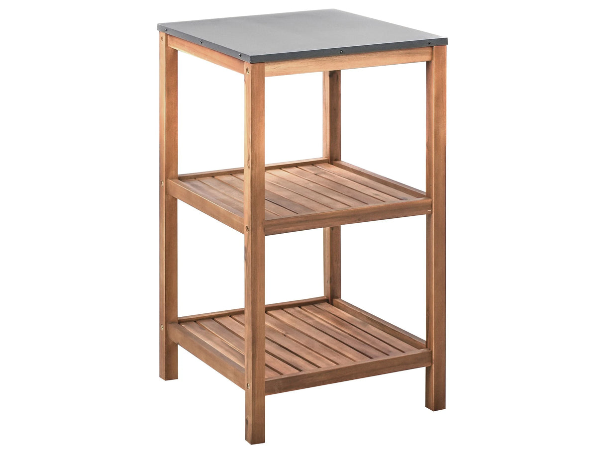 Outdoor Kitchen Island Brown Acacia Wood 2 Shelves Unit with Steel Top 50 x 50 x 83 cm Garden Kitchen Dining Beliani