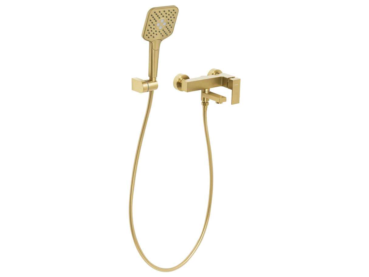 Wall Mounted Bath Mixer Set Gold Brass Single Spout Handheld Shower Head with Switch Modern Style Beliani