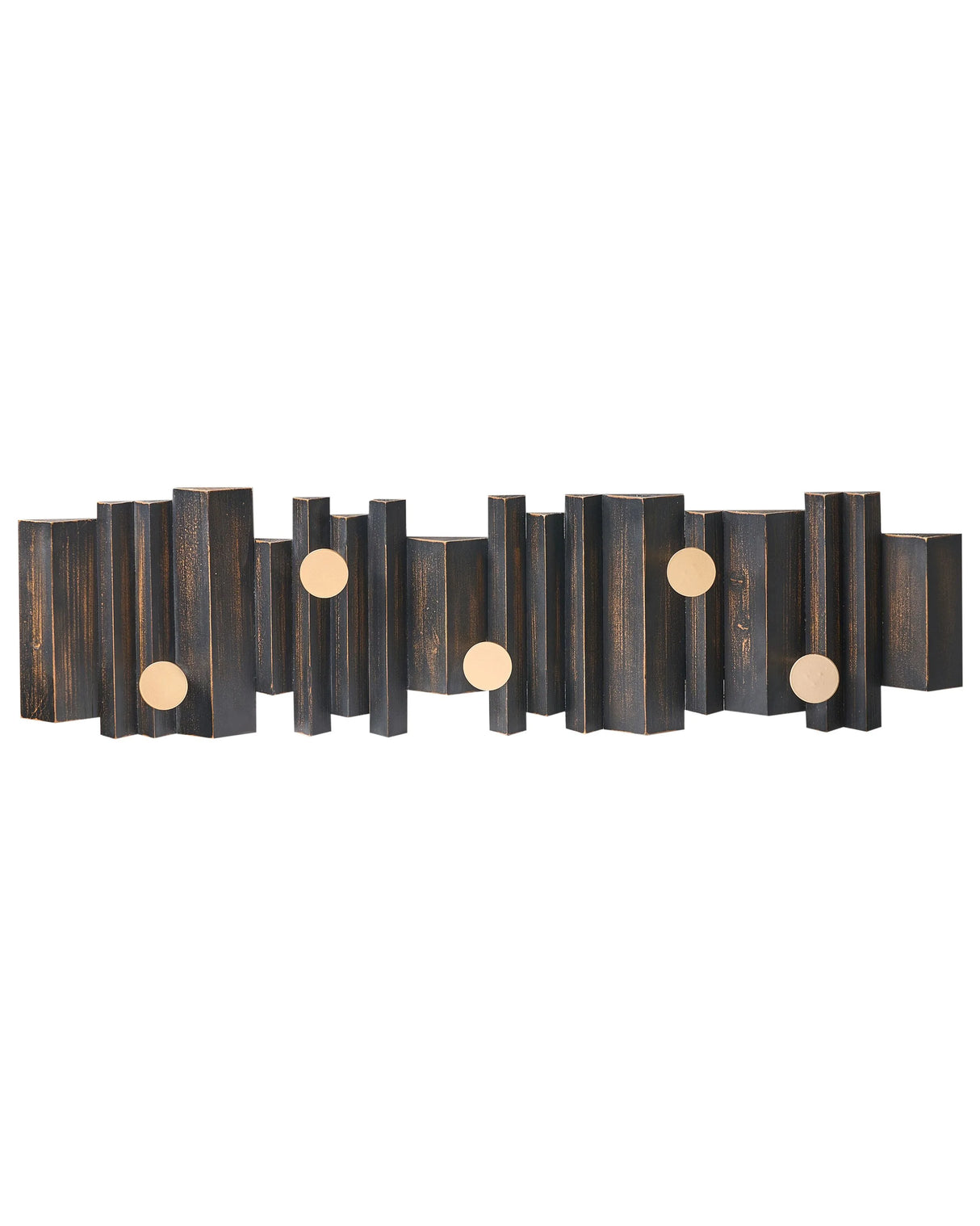 Wall-mounted Coat Rack Black Fir Wood Metal Golden Hooks Hanger Decorative Piece Hallway Accessory Retro Industrial Style Beliani