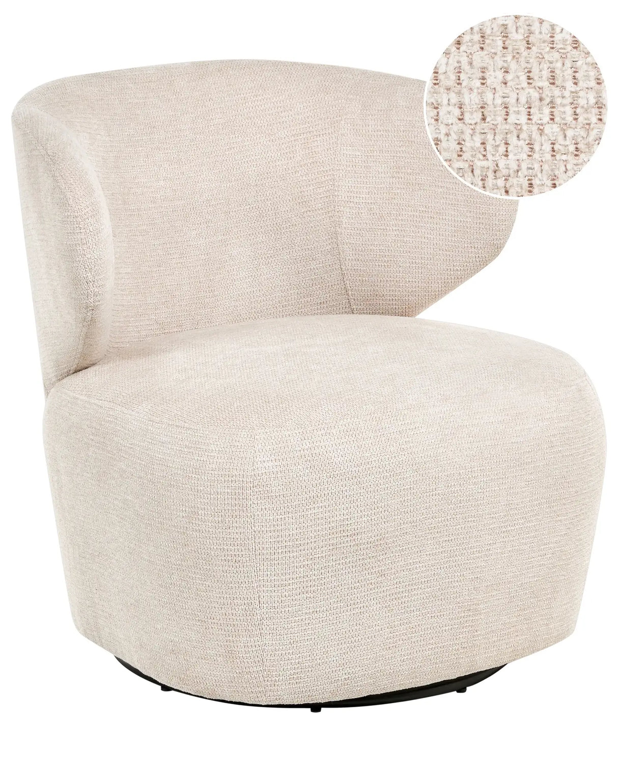 Accent Armchair Beige Polyester Upholstery Swivel Modern Large Seat Square Curved Backrest Beliani