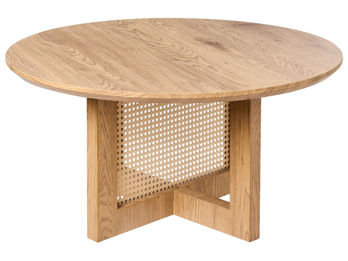 Coffee Table Light Brown MDF with Rattan Base 80 cm Classic Modern Design Beliani