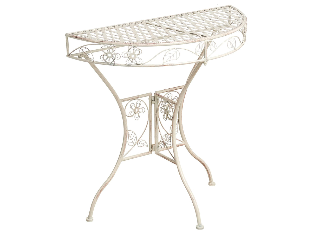 Garden Bistro Table Light Beige Metal Iron Frame 80 x 36 cm Floral Pattern Tabletop Vintage Style Outdoor Beliani