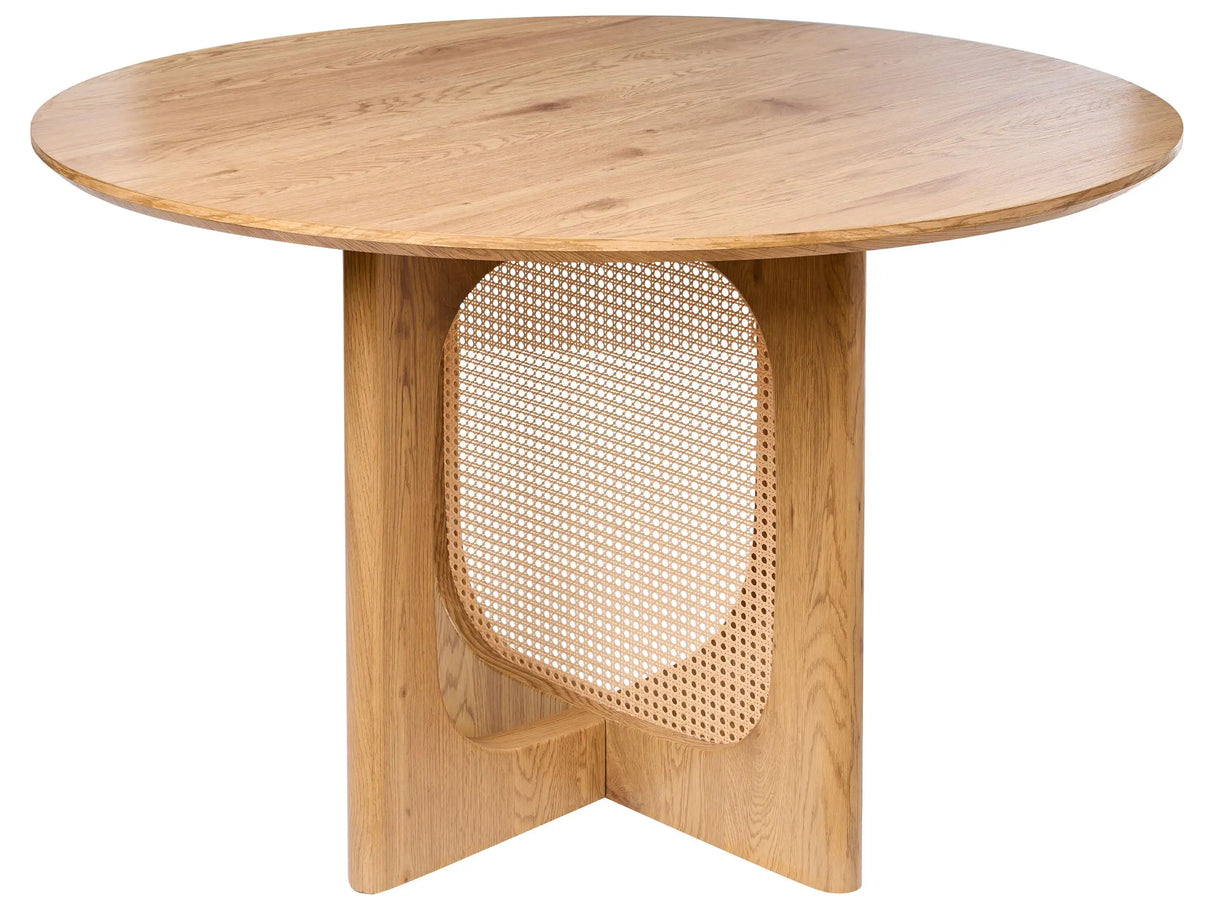Dining Table Light Brown MDF with Rattan Base 120 cm Classic Modern Design Beliani