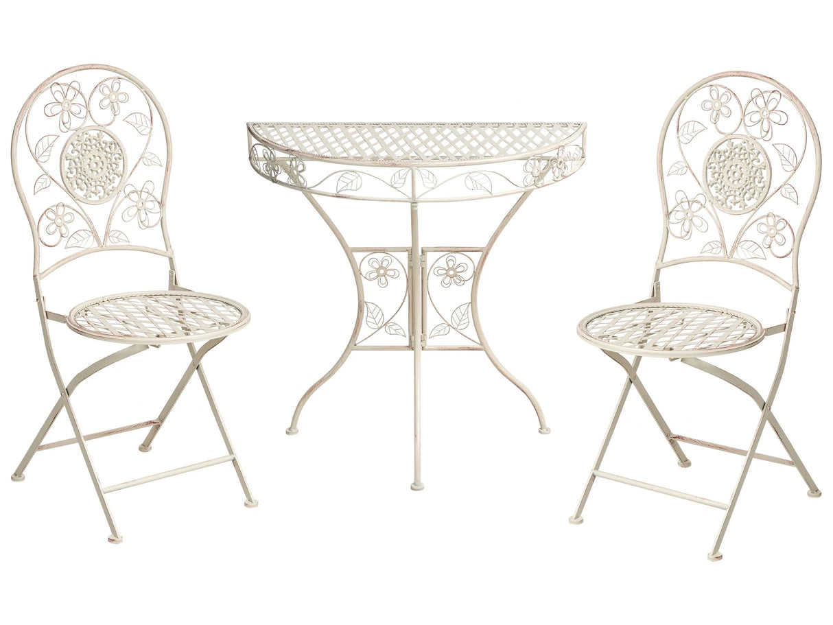 Outdoor Garden Bistro Set Light Beige Metal Iron Frame Floral Pattern Table Chairs Vintage Style Outdoor Beliani
