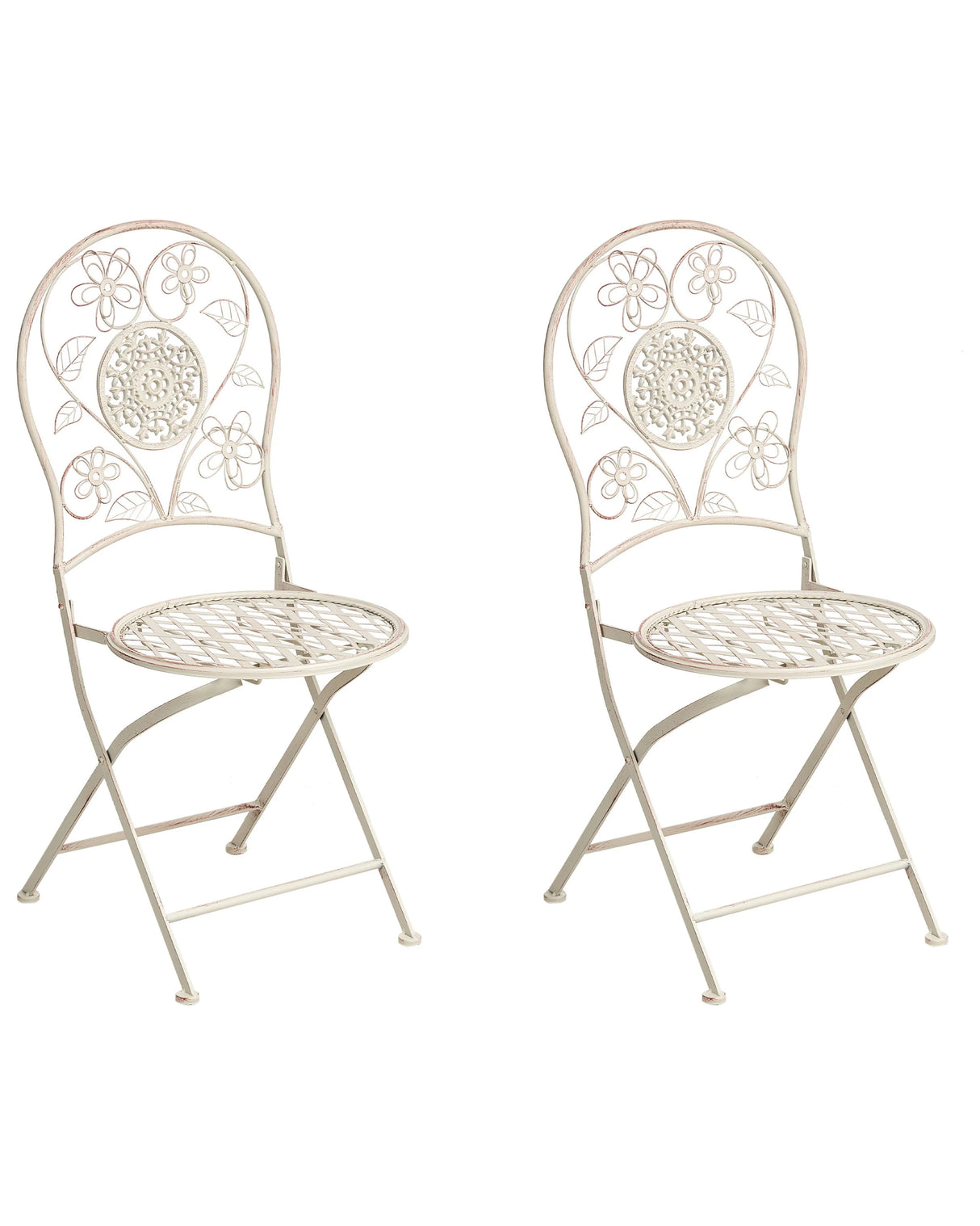 Set of 2 Garden Chairs Light Beige Metal Iron Frame Folding Floral Pattern Vintage Style Outdoor Beliani