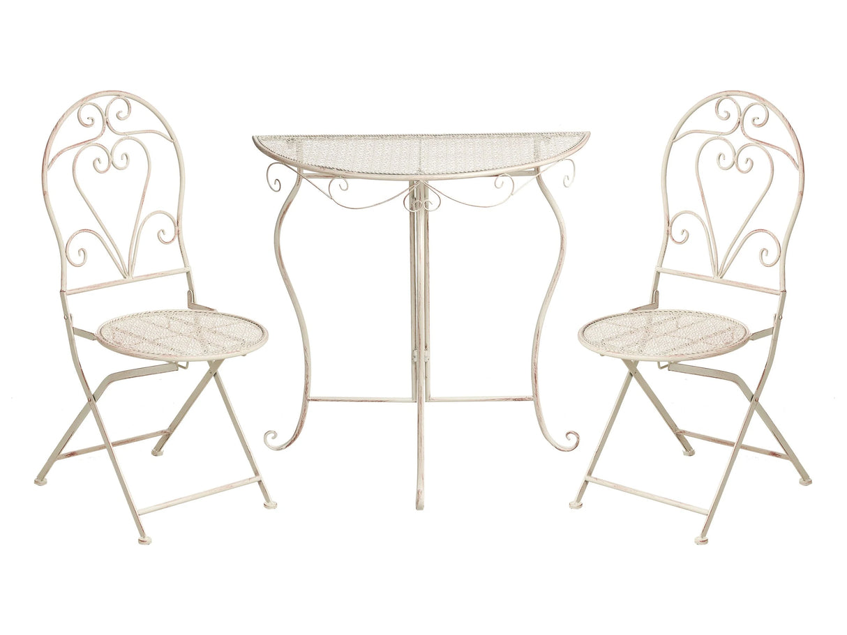 Outdoor Garden Bistro Set Light Beige Metal Iron Frame Table Chairs Vintage Style Outdoor Beliani