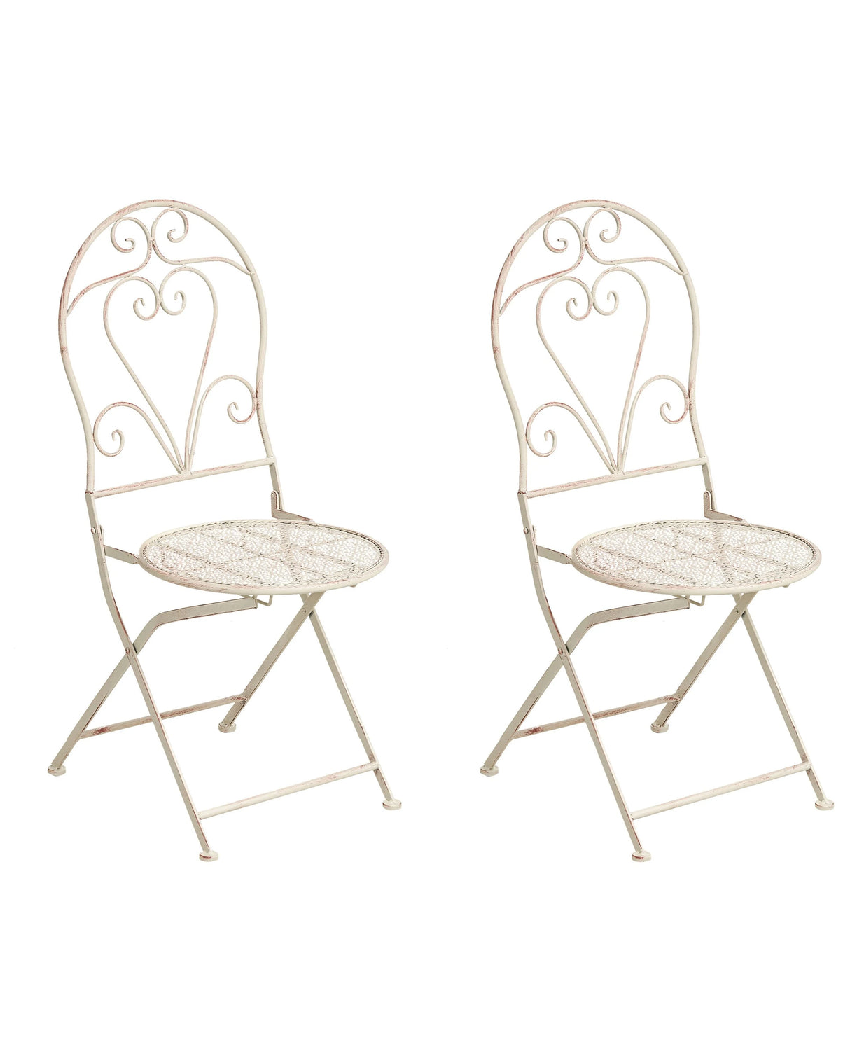 Set of 2 Garden Chairs Light Beige Metal Iron Frame Folding Floral Pattern Vintage Style Outdoor Beliani