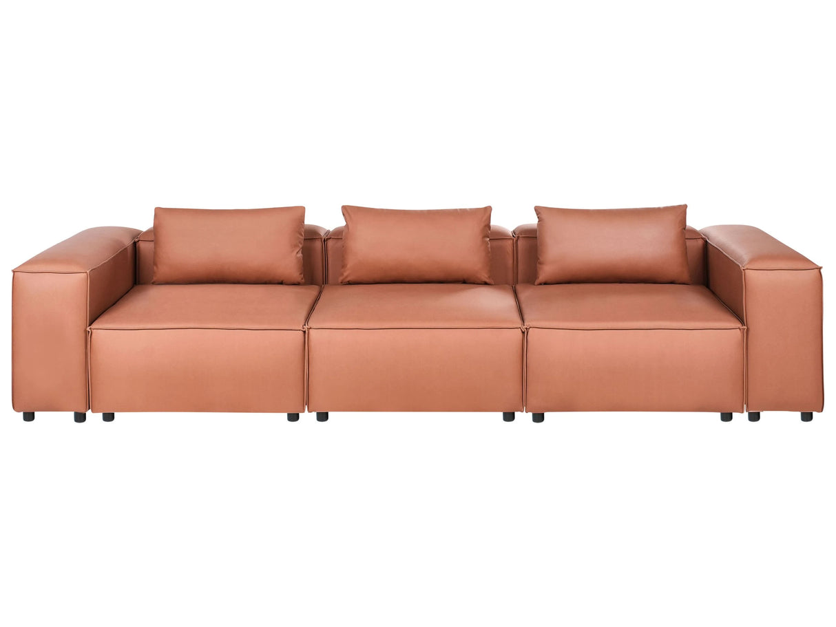 3 Seater Modular Sofa Golden Brown Faux Leather Modern Couch Living Room Beliani