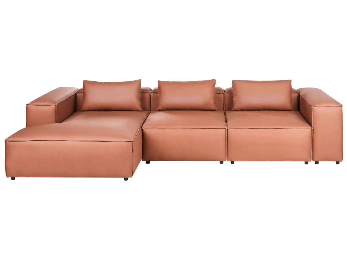 Modular Right Hand Sofa Golden Brown Faux Leather Sectional Corner Couch Modern Minimalistic Living Room Beliani