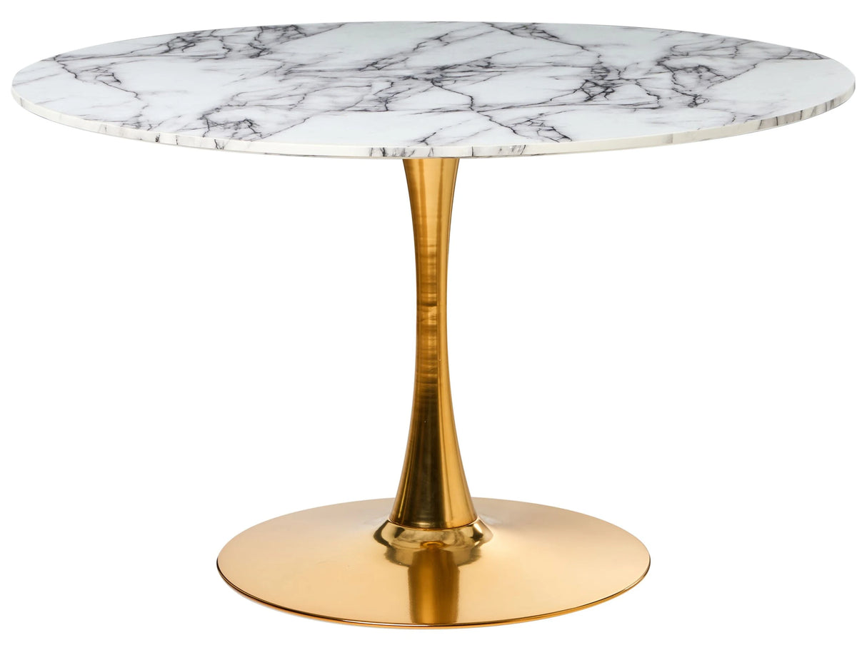 Round Dining Table White with Marble Effect with Gold MDF Top 120 cm Metal Base 4 Seater Kitchen Beliani
