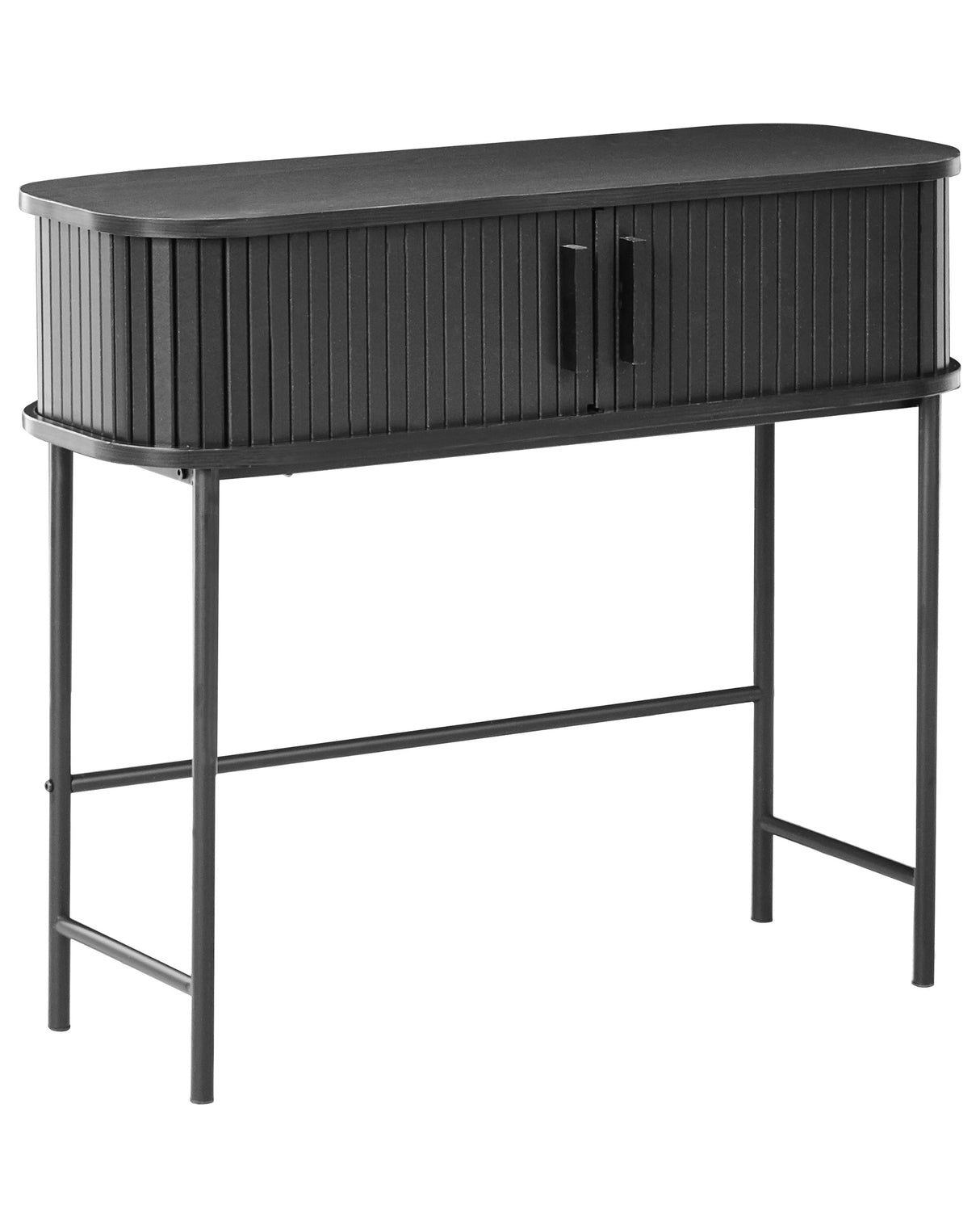 Console Table Black MDF Metal 80 x 30 cm Retro Sliding Cabinet Living Room Beliani