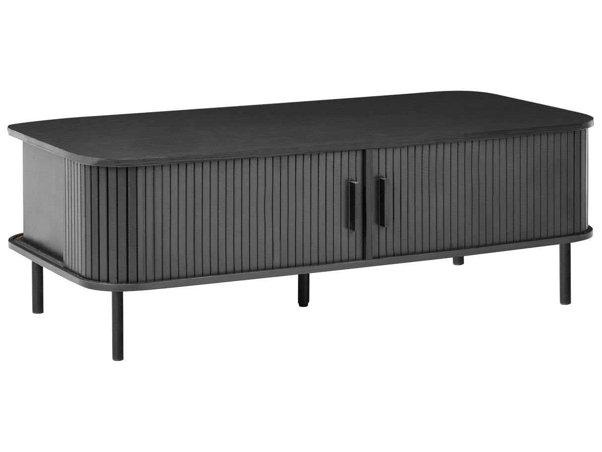 Coffee Table Black MDF Metal Legs 120 x 60 cm Retro Sliding Cabinet Storage Living Room Beliani