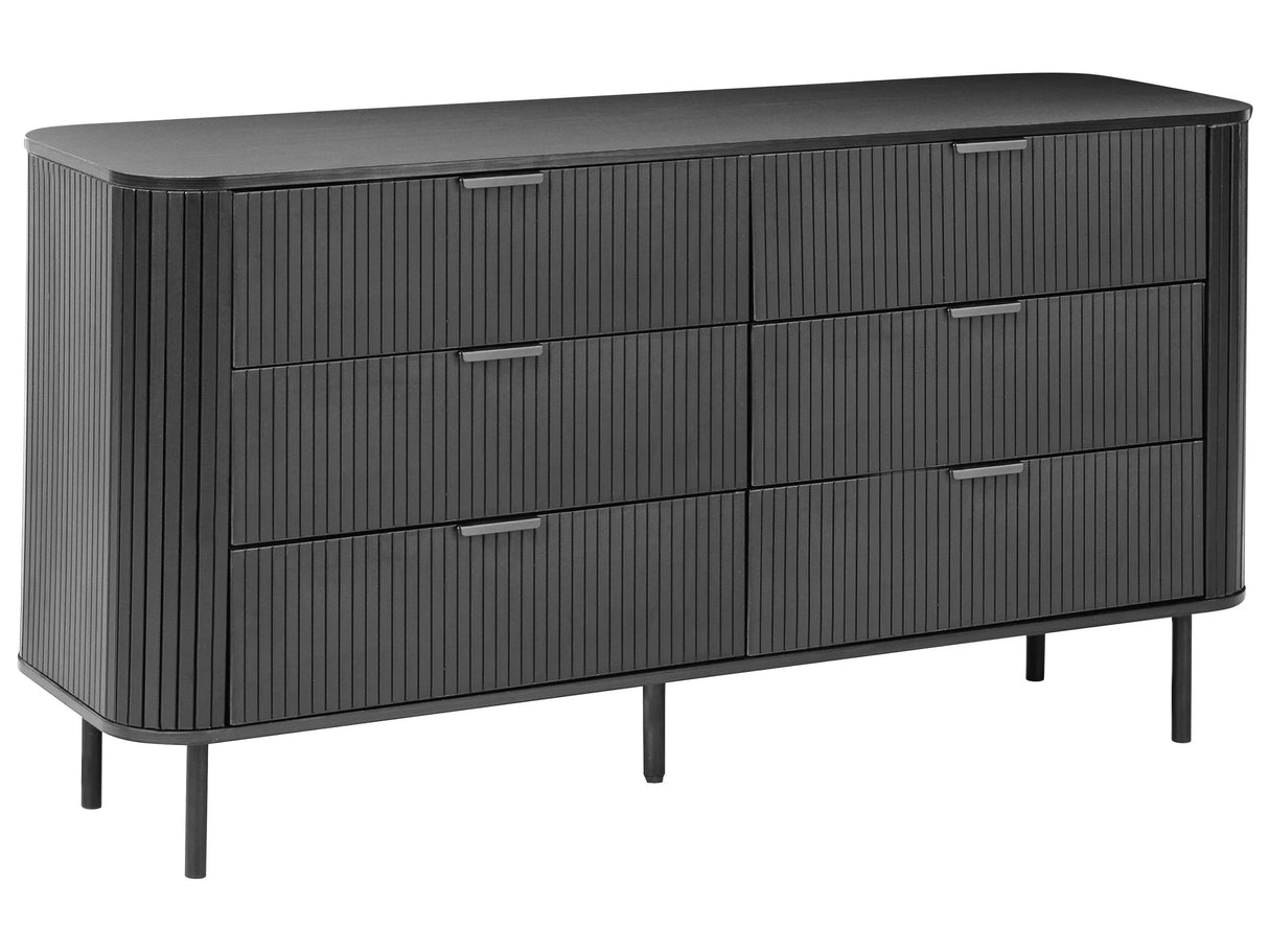 Sideboard Chest of Drawers Black MDF Metal Legs Retro 6 Drawers Living Room Beliani