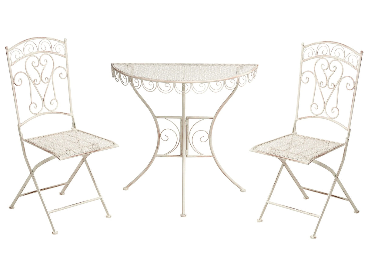 Outdoor Garden Bistro Set Light Beige Metal Iron Frame Table Chairs Vintage Style Outdoor Beliani
