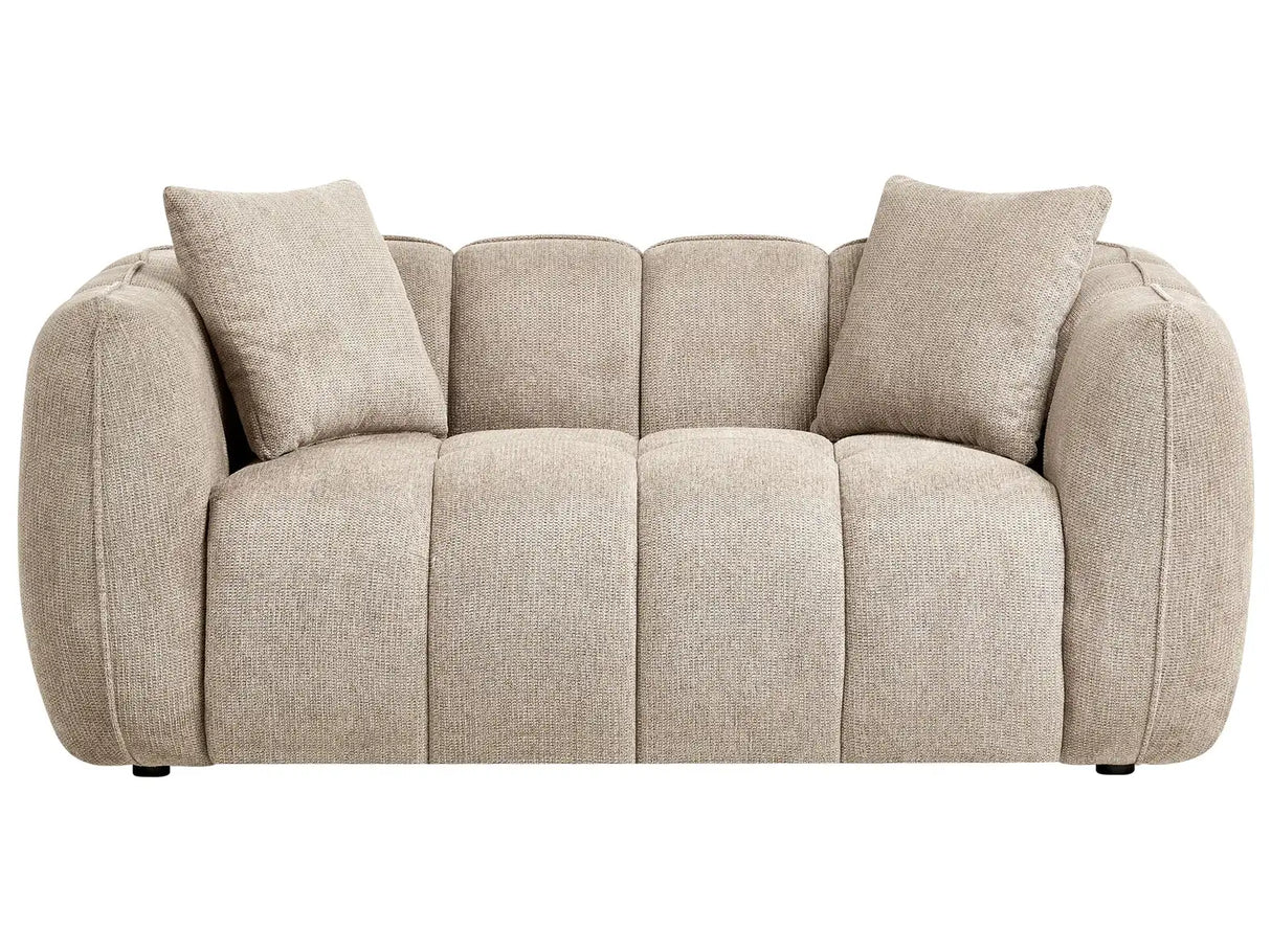 Thickly Padded 2 Seater Water-Repellent Sofa Taupe Upholstered Back and Front Polyester Fabric Wooden Legs Living Room Modern Beliani