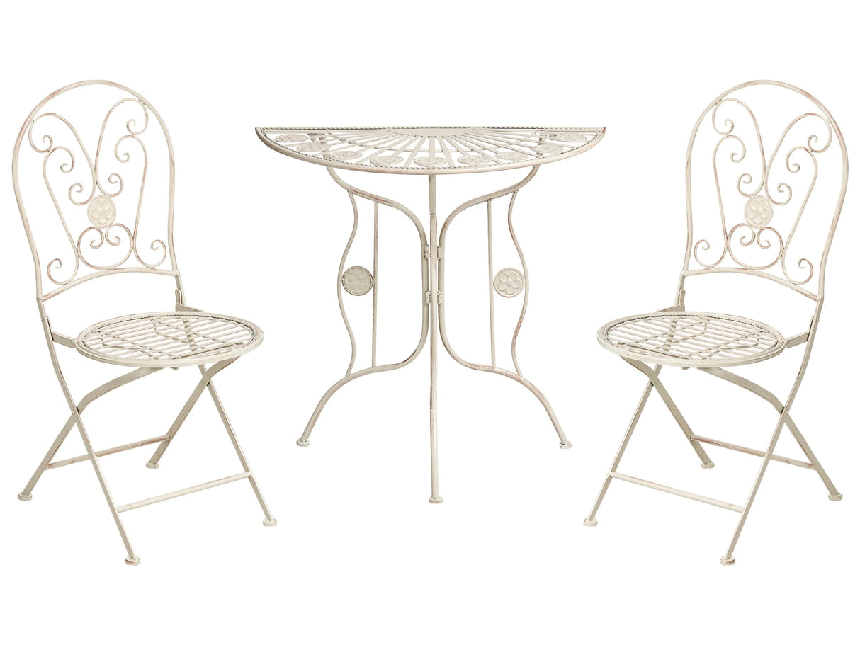 Outdoor Garden Bistro Set Light Beige Metal Iron Frame Table Chairs Vintage Style Outdoor Beliani
