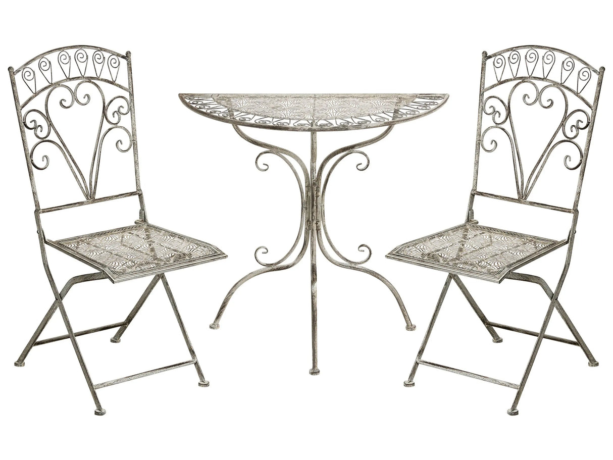 Outdoor Garden Bistro Set Grey Metal Iron Frame Table Chairs Vintage Style Outdoor Beliani
