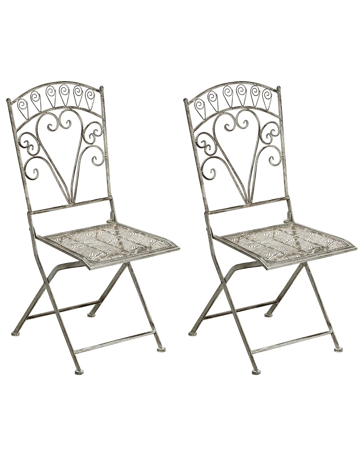 Set of 2 Garden Chairs Grey Metal Iron Frame Folding Vintage Style Outdoor Beliani