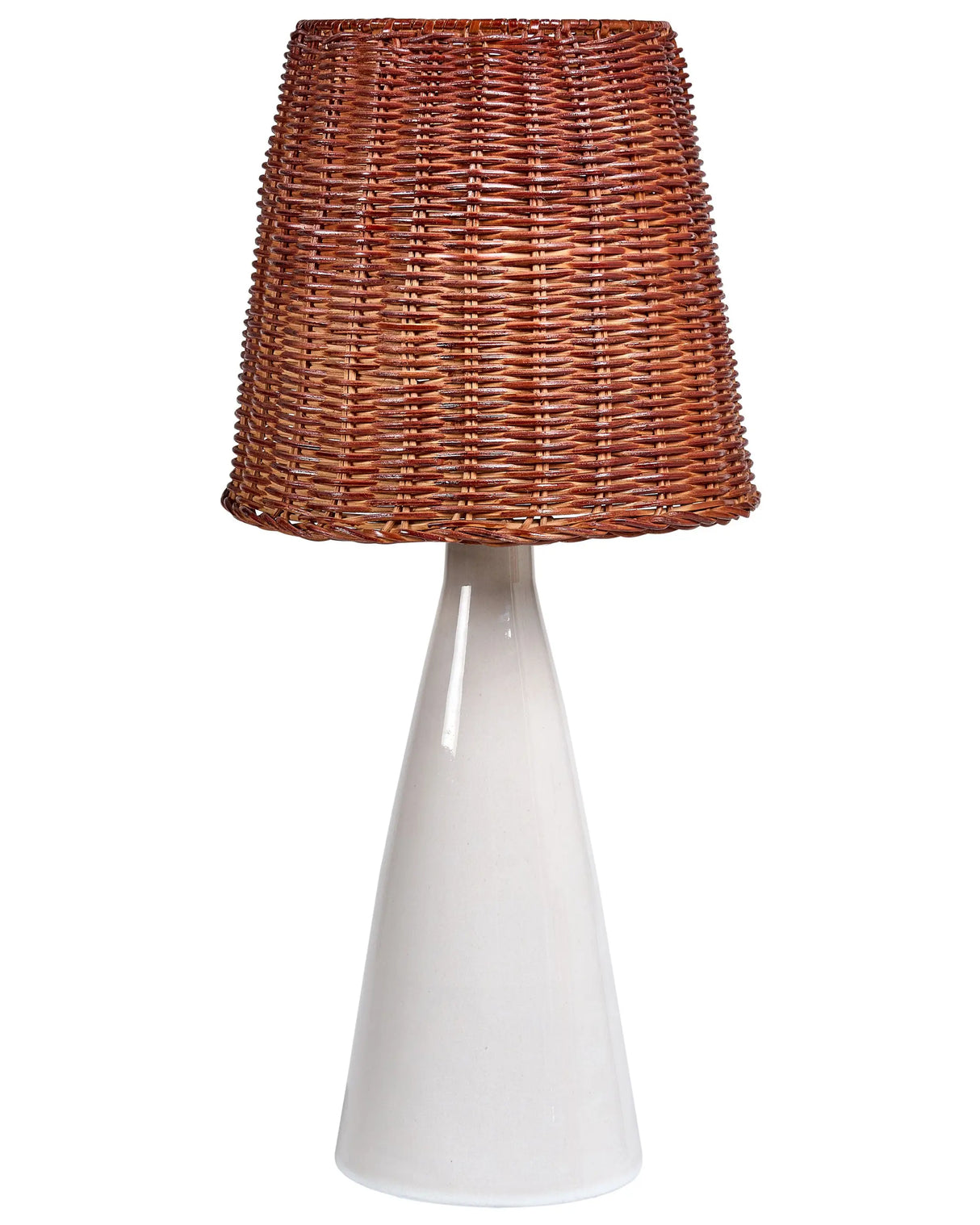 Table Lamp White Ceramic Base Rattan Shade Bedside Lamp for Hallway Lounge Beliani