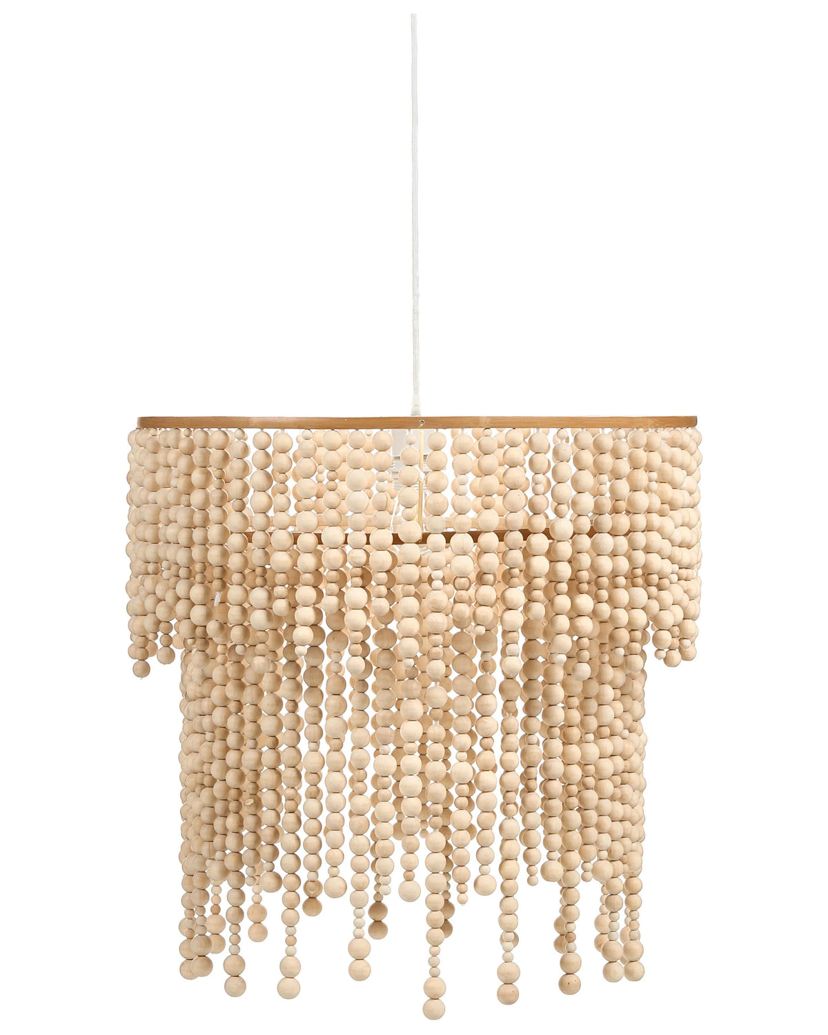 Chandelier Light Brown Rubberwood Beads 2-Tier Boho Style Beliani