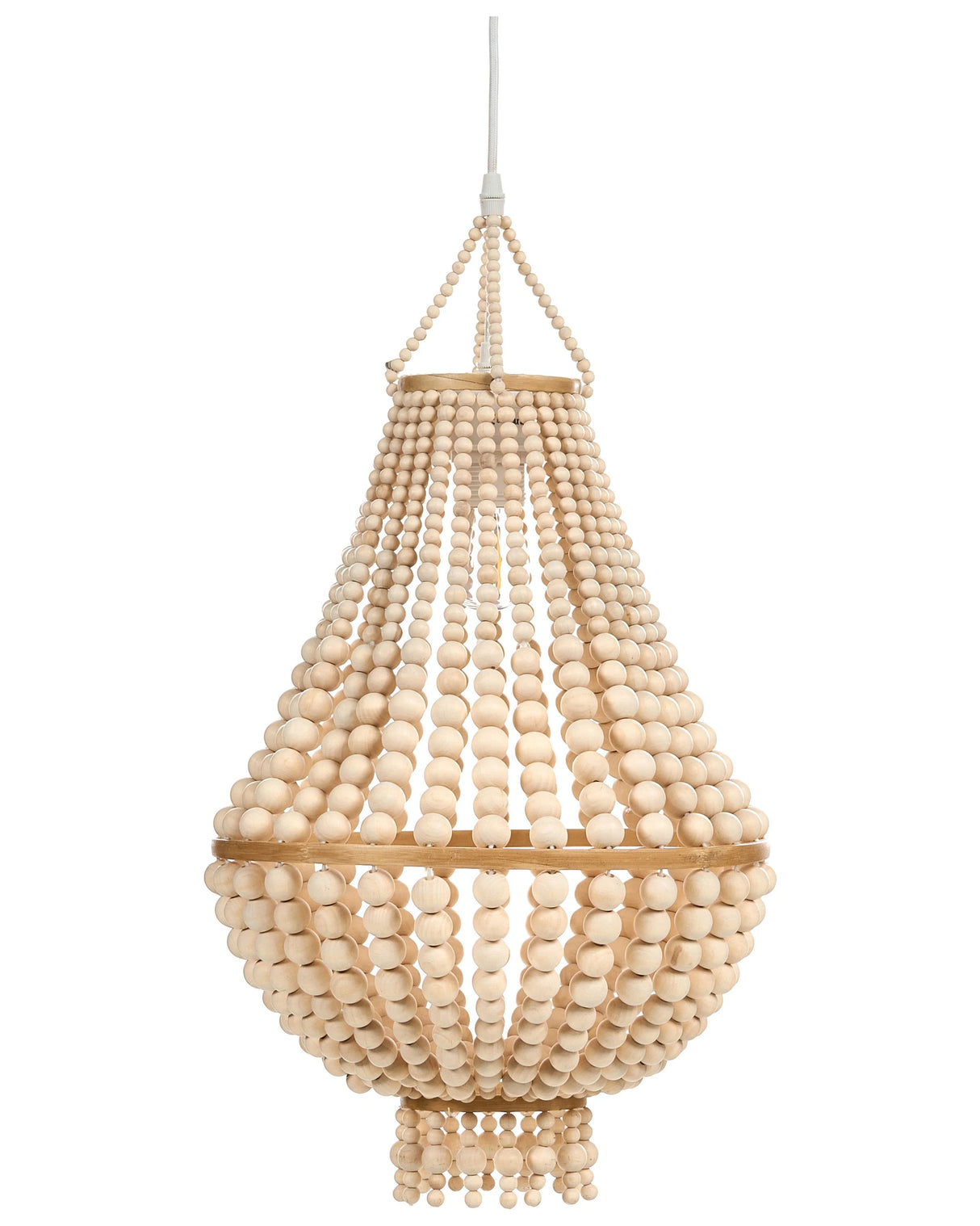 Chandelier Light Brown Rubberwood Beads Boho Style Beliani