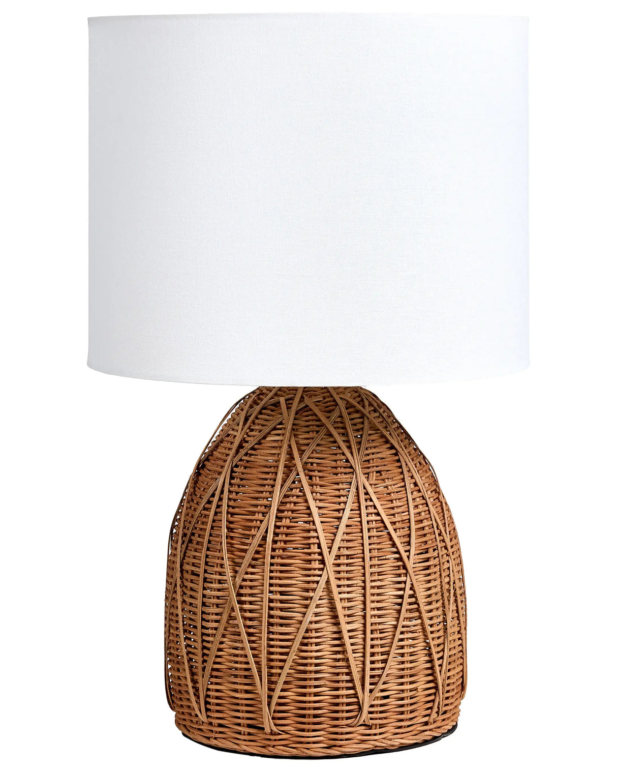Table Lamp Natural Rattan Base Fabric White Shade Boho Japandi Coastal Style Beliani