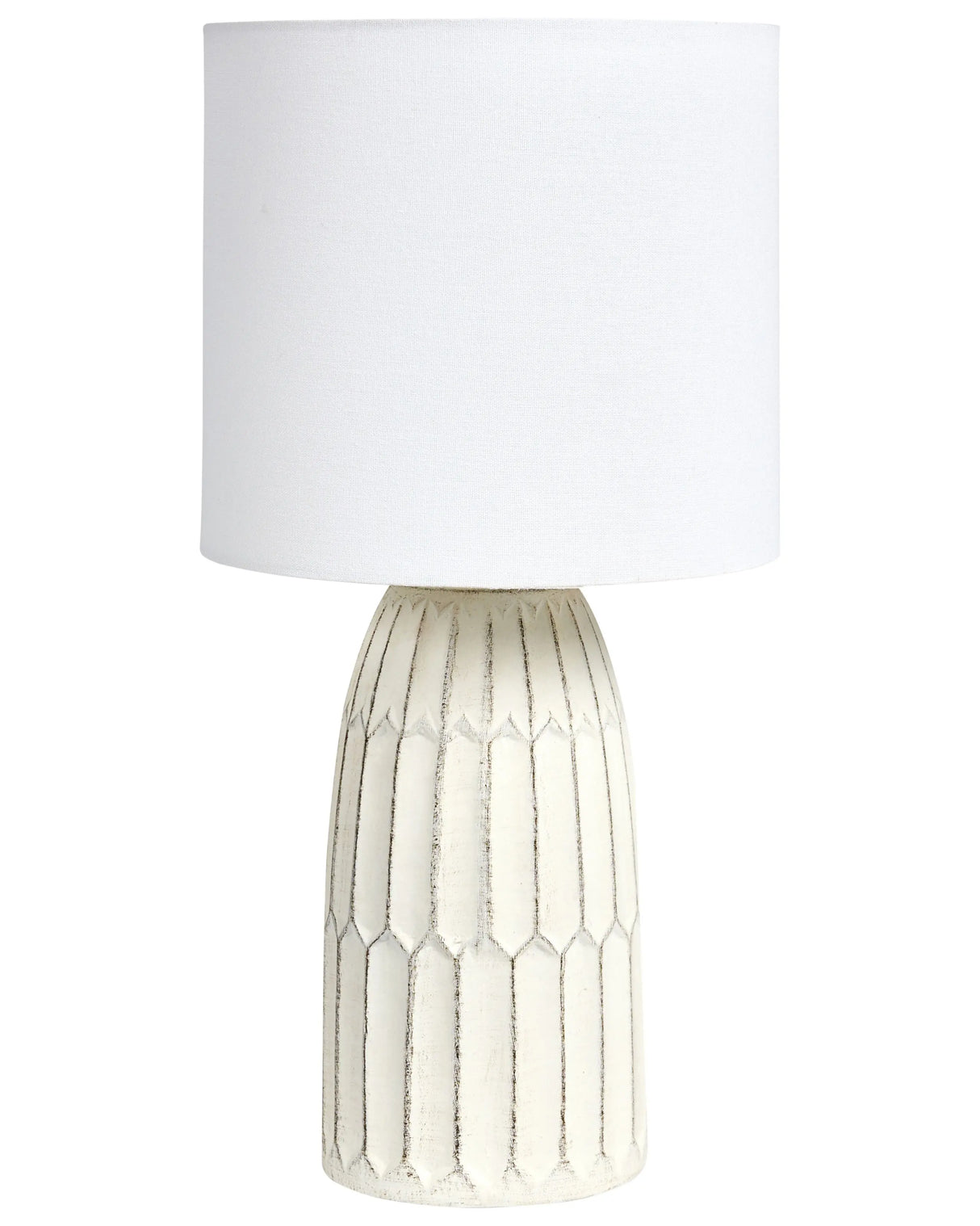 Table Lamp Off White Ceramic Base Linen Shade Bedside Lamp for Hallway Lounge Beliani