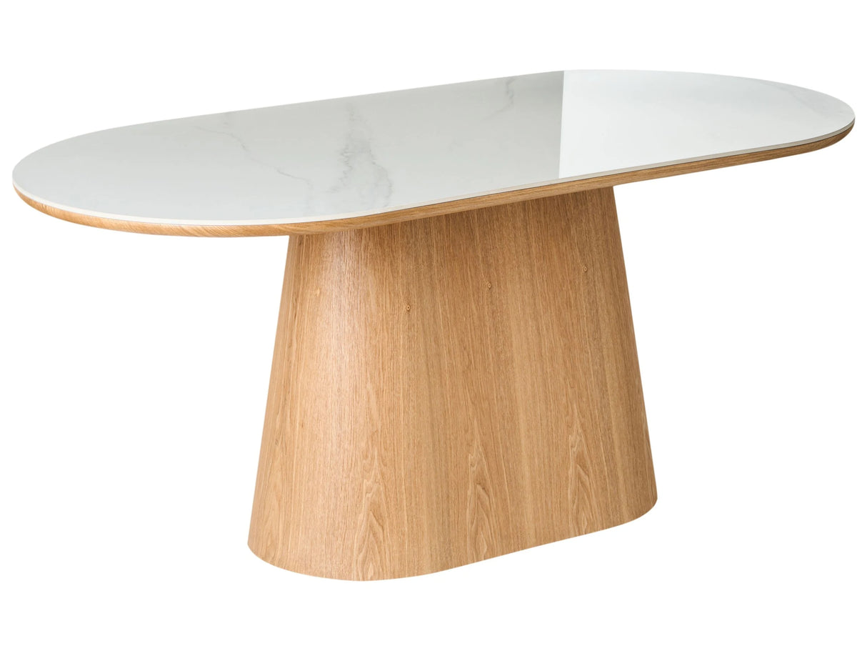 Dining Table White Top Light Ash Veneer Sintered Stone MDF Modern Minimalist Beliani