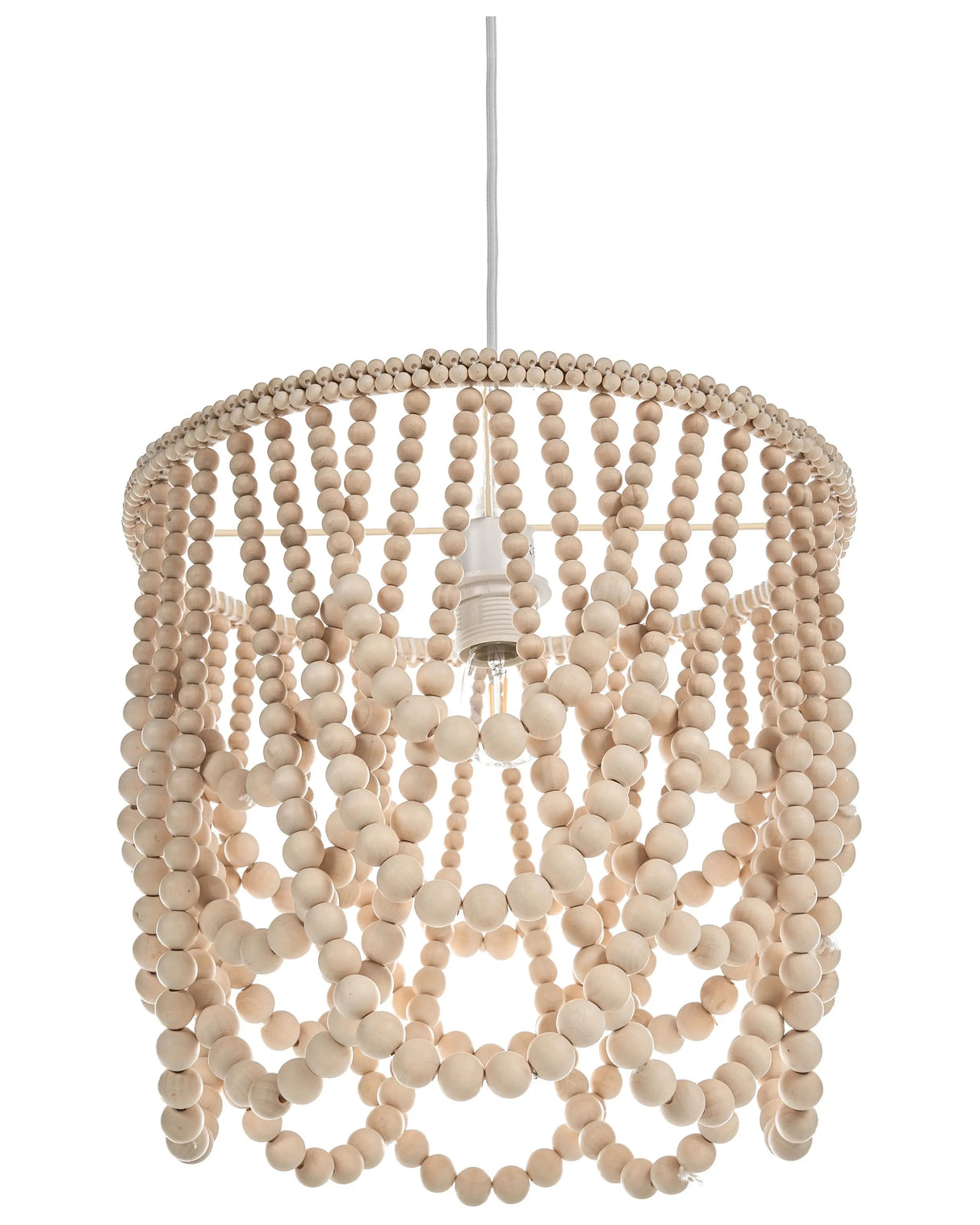 Chandelier Light Brown Rubberwood Beads Boho Style Beliani