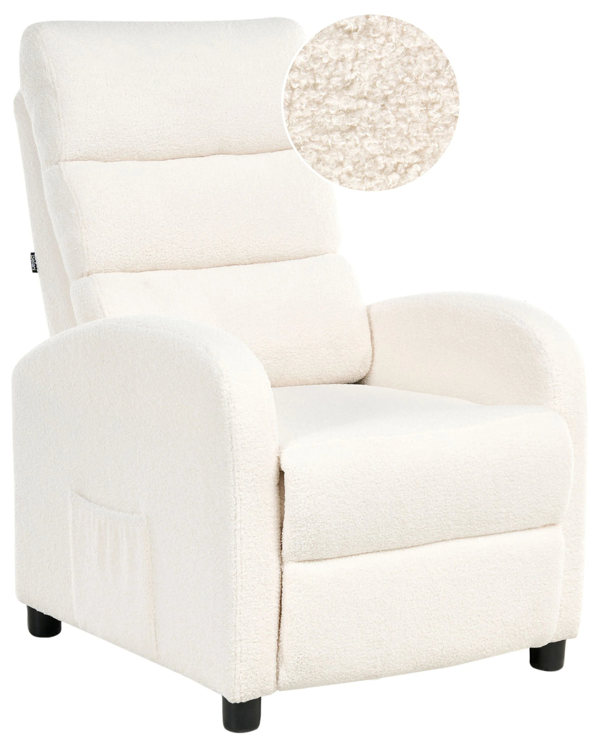 Recliner Chair Off-White Fabric Boucle Upholstery Push-Back Manually Adjustable Back and Footrest Retro Design Armchair Beliani