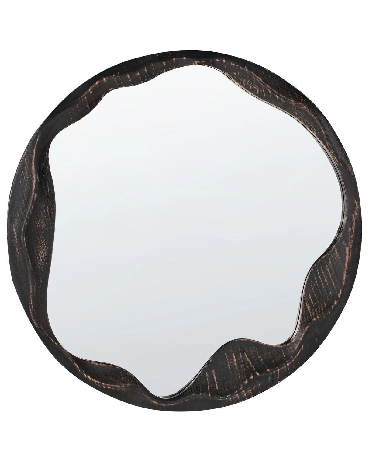 Wall Mirror Dark Brown Pine Wood 60 cm Decorative Round Retro Style Home Accessories Beliani